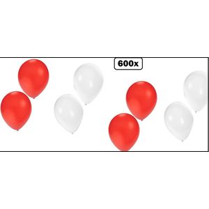 600x Ballonnen rood en wit - Ballon carnaval festival feest party verjaardag landen Oktoberfest apres ski helium lucht thema