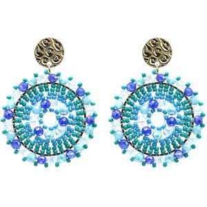 Oorbellen met Kralen - Crystal Beads - Oorhangers - 5x4 cm - Blauw