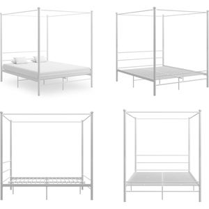 vidaXL Hemelbedframe metaal wit 160x200 cm - Bedframe - Bedframe - Bed Frame - Bed Frames