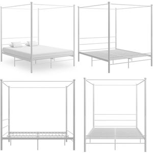 vidaXL Hemelbedframe metaal wit 160x200 cm - Bedframe - Bedframe - Bed Frame - Bed Frames