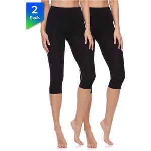 Merry Style MS-MS10-199-LE 2Pack Dames Capri Leggings - Sport - Vrijetijdsbroek - 3/4 Lengte - Katoen - Sporbroek - Yogabroek - Zwart/Zwart - XL