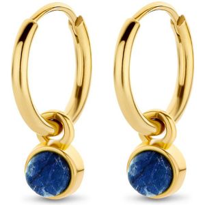 CO88 Collection Oorbellen Dames - Oorringen Met Hanger - Natuursteen - Ø7mm Sodaliet - 16x2mm - Blauw - Staal - Goudkleurig - 8CE-70419