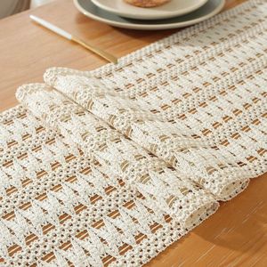 Tafelloper beige boho macrame tafelloper landelijke stijl 30 x 210 cm gehaakt kant mesh tafelkleed beige crème