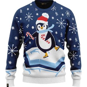 JAP Christmas Kersttrui (maat XL) - 100% Gerecycled - Kriebelt niet - Kerstcadeau volwassenen - Foute Kersttrui dames en heren - Skateguïn - Blauw