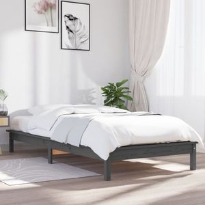The Living Store Bed Frame - Klassiek Houten Bed - Single (90 x 190 cm) - Grijs - Massief Grenenhout