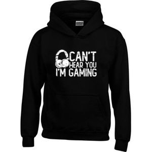 Hoodie - Can´t Hear You I´m Gaming - Gaming - Game - Zwart - Unisex - Kind - Maat 104-116