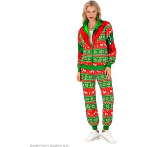 Widmann - Grappig & Fout Kostuum - Chille Kerst Retro Trainingspak Groen Kostuum - Rood, Groen - Large - Kerst - Verkleedkleding
