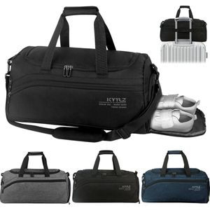 Sporttas voor dames en heren, reistas met schoenenvak en nat vak, A: zwart, Sporttassen voor dames en heren