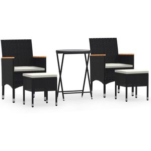 vidaXL Bistroset - Bistrosets - Tuinset - Balkonset - 5-delige Bistroset poly rattan en gehard glas zwart