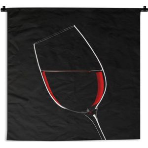 Wandkleed Rode wijn - Rode wijn op een zwarte achtergrond Wandkleed katoen 90x90 cm - Wandtapijt met foto
