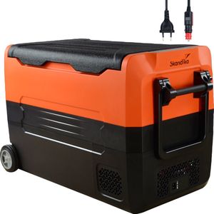 Skandika Auto-Koelbox 45 Liter – Koelboxen - 45 L +10 ° tot -20 °C - Compressor koelbox met tussenschot, stil, eco-modus, met 12 V stekker of netadapter voor stopcontact - Camping koelkast voor auto, vrachtwagen, bus, camper – oranje/zwart
