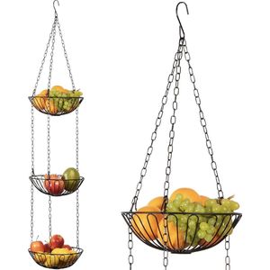 Fruitmand hangend met plafondhaak - 130 cm keukenverlichting om op te hangen - fruithangmand keuken (zwart)