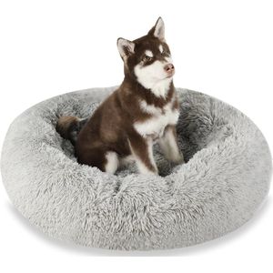 Hondenbed, wollig, kattenbed, wasbaar en afneembaar, rond, hondenmat met ritssluiting, antislip onderkant, voor grote, middelgrote en kleine honden, XL: 100 cm, lichtgrijs , Orthopedisch