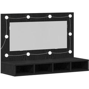 vidaXL - LED - Spiegelkast - in - Zwart - Eiken - - - 90x31.5x62 - cm