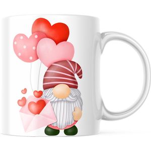 Valentijn Mok met tekst: Gnomes man met ballon en kaart | Valentijn cadeau | Valentijn decoratie | Grappige Cadeaus | Koffiemok | Koffiebeker | Theemok | Theebeker