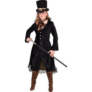 Magic By Freddy's - Steampunk Kostuum - Luxe Duistere Steampunk Mantel Vrouw - Zwart - Medium / Large - Halloween - Verkleedkleding