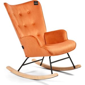 Aemely Schommelstoel Steerne - Koper velvet - Zwart hout en staal - Schommelstoel babykamer - Fauteuil - Hoge rugleuning