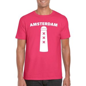 Gay Pride Amsterdam shirt roze met Amsterdammertje heren S