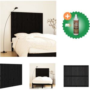 vidaXL Wandhoofdbord 127-5x3x110 cm massief grenenhout zwart - Bedonderdeel - Inclusief Houtreiniger en verfrisser