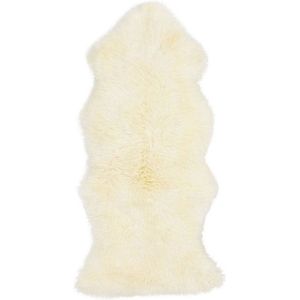 Designer schapenvacht vloerkleed 135 x 60 cm patchwork Ivoor wit; Wit | Hoogpolig vloerkleed natuurlijke vorm.