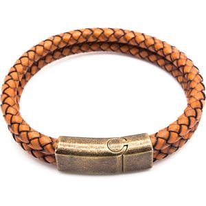 Sorprese armband - Excellence - armband heren - middenbruin - leer - dubbel snoer - cadeau - Model N