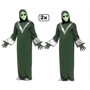 2x Alien kostuum met masker mt.M/L - Halloween horror thema feest Aliens creepy