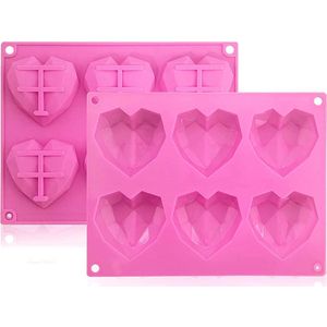 Siliconen mal Hartenvorm voor Chocolade - Roze chocolademal hart - diamanten - 3D heart - bakvorm - bonbons - mold - bakvormen