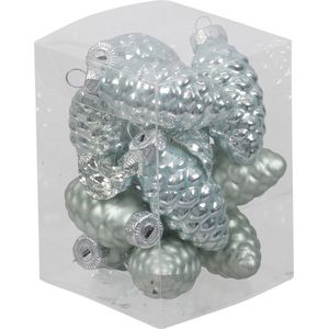 12x Dennenappel kersthangers/kerstballen mintgroen (oyster grey) van glas - 6 cm - mat/glans - Kerstboomversiering