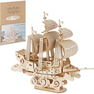 Relaxdays 3D puzzel schip - houten puzzel volwassenen - model bouwpakket - zeilschip