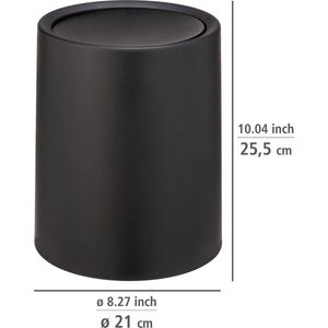 2Prullenbak Atri, cosmetica-emmer van 6 liter met deksel van hoogwaardige kunststof met binnenemmer, de hoes maakt vuilniszakken onzichtbaar, (B/D × H) Ø 21 × 25,5 cm, zwart