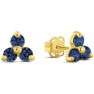 New Bling 9NBG-0669 Gouden Oorbellen met Zirkonia - 3x2,5mm - 5,5mm - Zirkonia - Blauw - Oorknopjes - 14 Karaat - Goud