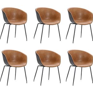 Bronx71® Industriële eetkamerstoel Sara cognac/zwart PU leer - Eetkamerstoelen set van 6