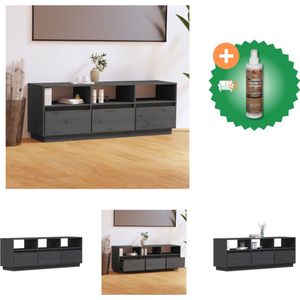 vidaXL Tv-meubel 140x37x50 cm massief grenenhout grijs - Kast - Inclusief Houtreiniger en verfrisser