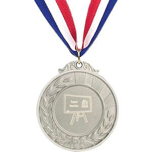 Akyol - super teacher medaille zilverkleuring - Docent - leraar/ lerares cadeau - afscheidscadeau docent - bedank cadeau - meester bedankt - collega cadeau - gegraveerd sleutelhanger