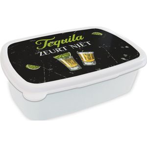 Broodtrommel Wit - Lunchbox - Brooddoos - Tequila - Glazen - Spreuk - 18x12x6 cm - Volwassenen