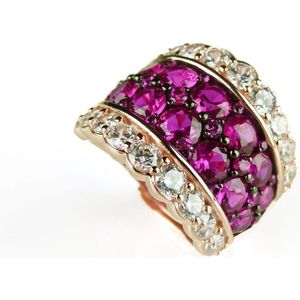 Zilveren ring roze goud verguld gezet met roze rode stenen en cubic zirconia