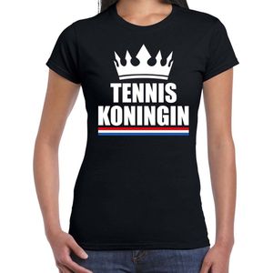 Zwart tennis koningin shirt met kroon dames - Sport / hobby kleding XS