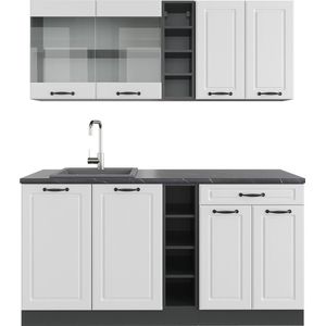 Vicco R-Line Eenpersoonskeuken – 160 cm , WB Antraciet Landhuis wit/antraciet , WB Antraciet