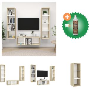 vidaXL 3-delige Tv-meubelset spaanplaat wit en sonoma eikenkleurig - Kast - Inclusief Houtreiniger en verfrisser