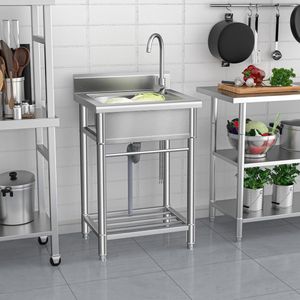 Spoelbak Vrijstaand met Kraan – RVS Spoelbak met Warm & Koud Water – Spoelunit voor Keuken, Gootsteen, Badkamer, Wasruimte of Boerderij – NSF 304 Staal