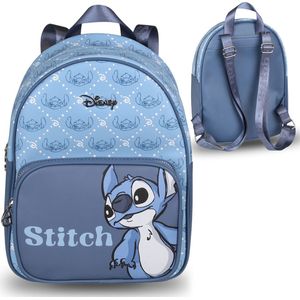 Stitch Disney Blauw, kleine rugzak, leren rugzak 33x11x25cm