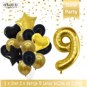 Cijfer Ballon 9 Jaar Black & Gold Boeket * Hoera 9 Jaar Verjaardag Decoratie Set van 15 Ballonnen * 80 cm Verjaardag Nummer Ballon * Snoes * Verjaardag Versiering * Kinderfeestje* Tienerfeestje * Thema * Zwart/Goud * Nummer Ballon 9 * Back & Gold