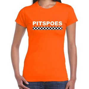 Pitspoes coureur supporter / finish vlag t-shirt oranje voor dames -  race autosport / motorsport thema / race supporter met finish vlag XS