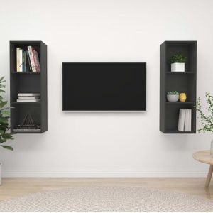 The Living Store TV-meubelset Stereokast - 37 x 37 x 107 cm - Grijs - Montage vereist