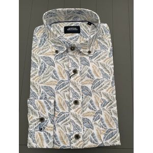 Boston Brothers heren blouse - overhemd heren - lange mouwen - 1507- wit/blauw/beige print - maat M