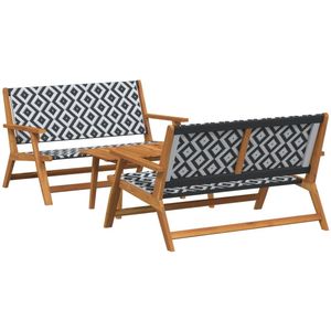 vidaXL - Tuinstoelen - met - Tafel - 3 - stuks - Zwart - en - Wit - Massief - Acaciahout