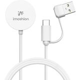 iMoshion Draadloze Oplader Geschikt voor de Apple Watch - Oplaadkabel voor Apple Watch Series 1 / 2 / 3 / 4 / 5 / 6 / 7 / 8 / 9 / SE (2) / Ultra (2) - 2-in-1 USB-A & USB-C - 2 meter - Wit