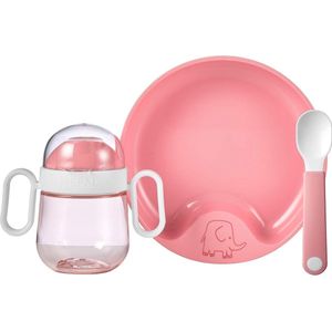 Baby 3-delige serviesset Mio – inclusief lekvrije drinkbeker, leerbord & leerlepel – vaatwasmachinebestendig & BPA-vrij – set van 3 – diep roze