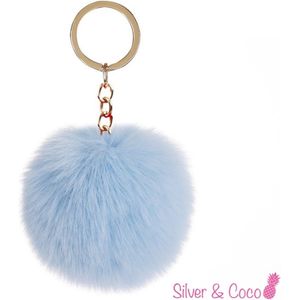 SilverAndCoco® - Faux Fur Bal / Meisjes Sleutelhanger Auto Huis / Key Chain Pom Pom / Sleutel Ring Nep Bol Imitatie Bont / Pluche Fluffy Bolletje / Sleutels Vrouwen - Licht Blauw