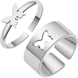 Vlinder Vriendschapsring Zilverkleurig RVS - Vriendschapsringen - Vriendschap cadeau - Vriendschap sieraden - Vlinder